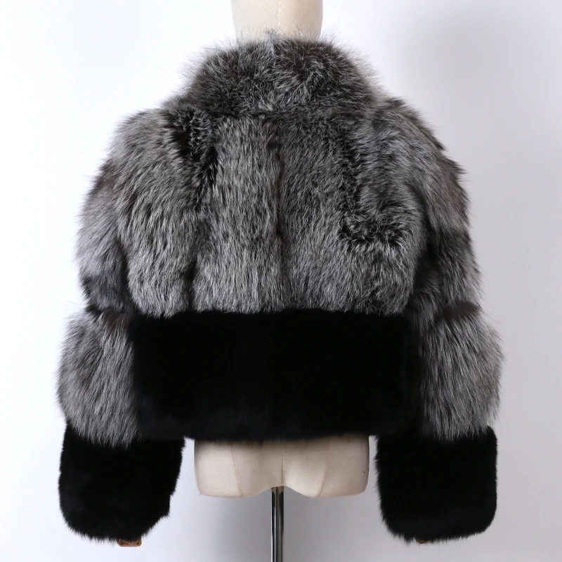 

real ladies women natural silver fox fur jacket