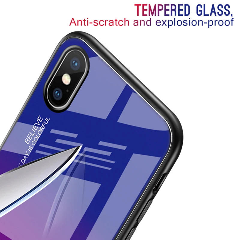 Цветной градиентный чехол из закаленного стекла для iPhone 7, 8 Plus, 6, 6 S, смартфон, полный Чехол, блестящий чехол для iPhone XR X XS Max
