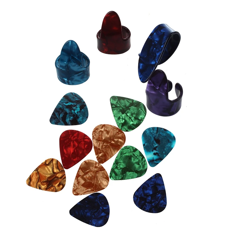 

3 Finger Picks + 1 Thumb Pick Plectrums Guitar Plastic & 10 Pcs Stylish Colorful Celluloid Guitar Pick 0.71mm