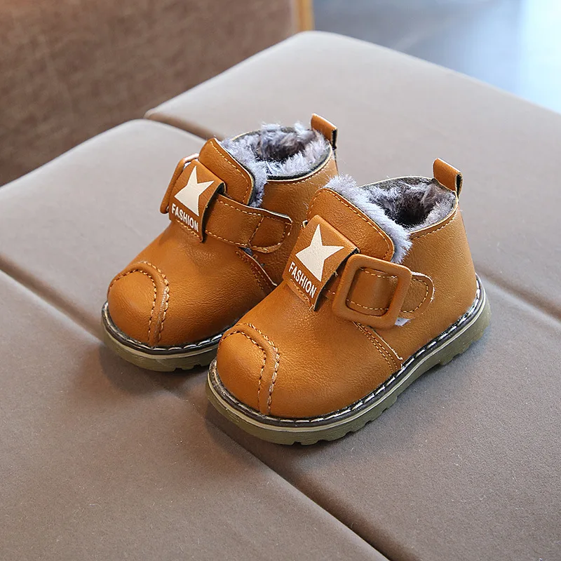 Стелька 13-15 см ботинки для маленьких мальчиков зимняя обувь детей теплые черные