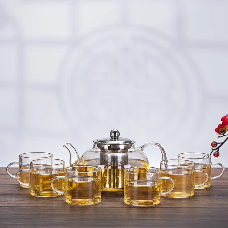 Чайник из боросиликатного стекла с ситечком нержавеющей стали 304 термостойкий