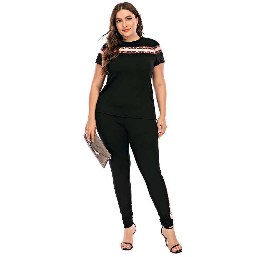 

Two Piece Sets Women Summer Tracksuits High Waist Stretchy Sportswear Hot Short Sleeve Tshirt And Leggings Matching Outfits D30
