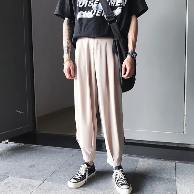 

Casual pants men's spring and summer student's Korean Trend ice silk loose legged pants