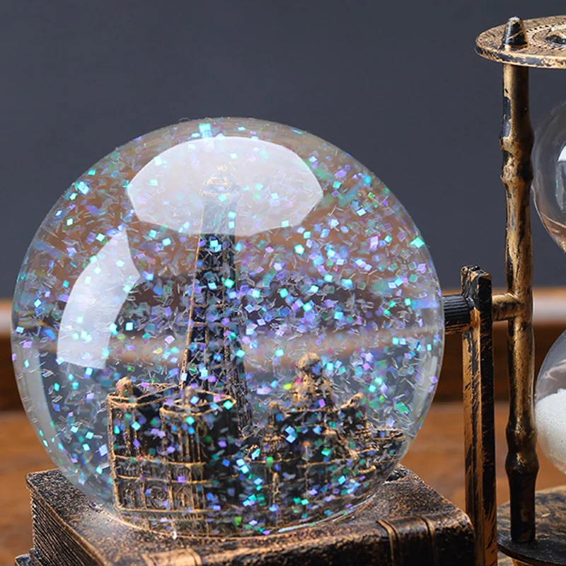 

2 in 1 Retro Crystal Ball Hourglass Timer with Light Music Decoration for Desk Cabinet Living Room Home MYDING