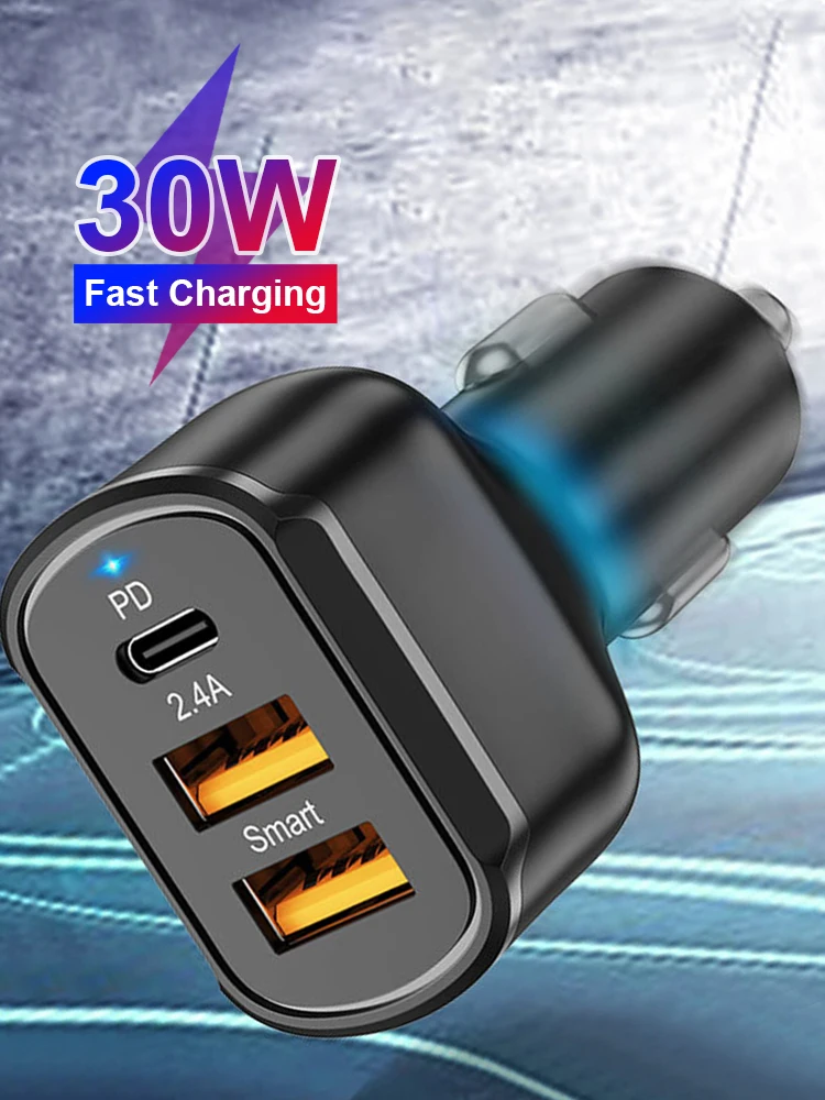 

Universal Car Charger 12V 24V Dual USB PD Type-C 30W Fast Charging Car USB Charger Lighter Adapter for iPhone Huawei Xiaomi