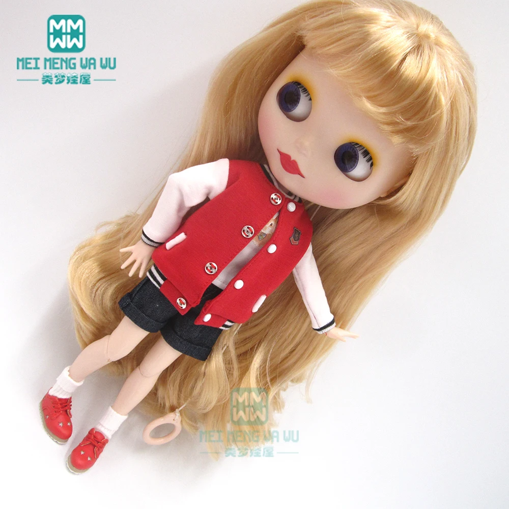 Одежда для куклы Blyth красная бейсбольная форма шорты кожаная обувь