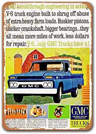 

1964 GMC V-6 Pickup Vintage Tin Signs Cars, Sisoso Metal Plaques Poster Bar Man Cave Retro Wall Decor 8x12 inch