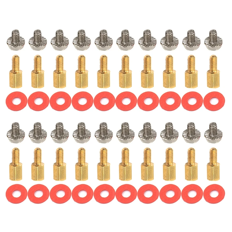 

20Pcs Golden Motherboard Riser+Screws Computer Red Washers 6.5mm 6-32-M3 Gasket