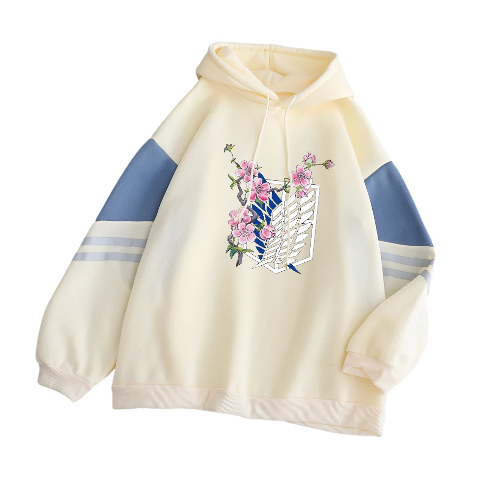 

Kawaii Anime Hoodies Autumn Winter Fleece Loose Hit Color Attack on Titan Shield Printed y2k Women's Hooded Sweatshirts TOPS
