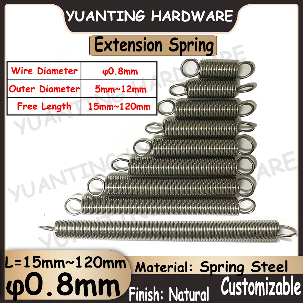 

10Pcs Wire Diameter 0.8mm Spring Steel S Hook Cylindroid Helical Pullback Extension Springs Tension Coil