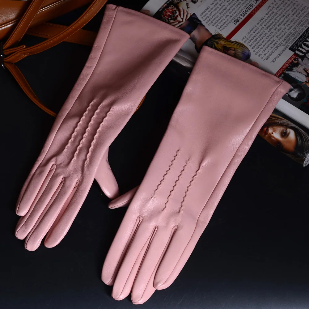 Pink 30 см 1" женские из натуральной кожи с рельефной строчкой белые Средние Длинные перчатки Вечерние перчатки на заказ - Цвет: Pink