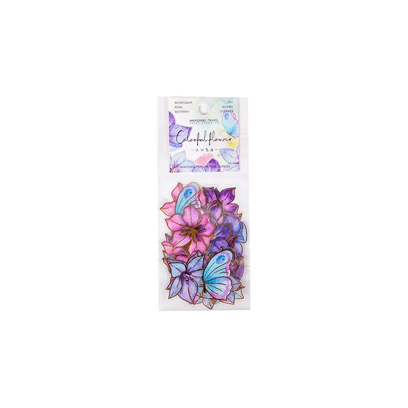 

8 Packs Total 240PCS The Blooming Flowers Golden Printed Fashion PVC Sticky Stickers Set Yellow Kawaii Stickers Thank You Gift