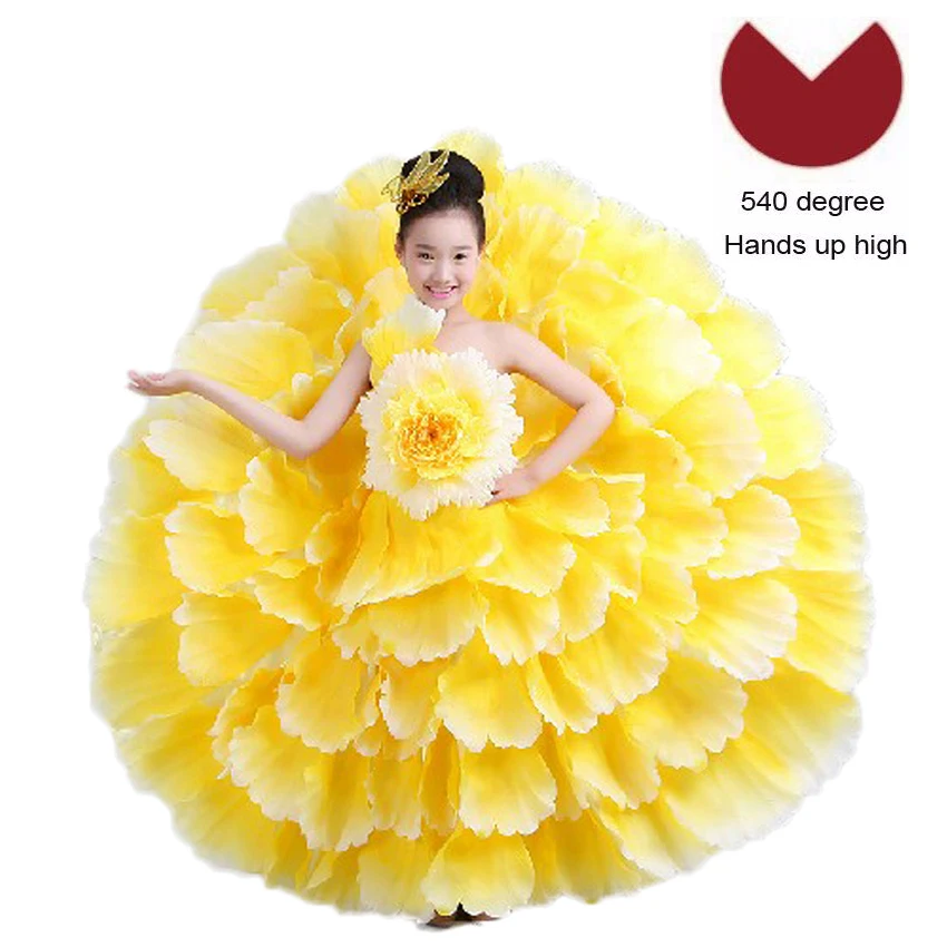 Color4 540 degree 6 цветов еврейской Gypsy Стиль, детская одежда для девочек платье для испанского фламенко с рюшами и цветами, Винтаж элегантная обувь на платформе, Свадебная вечеринка, одежда платье для танцев - Цвет: Color4 540 degree