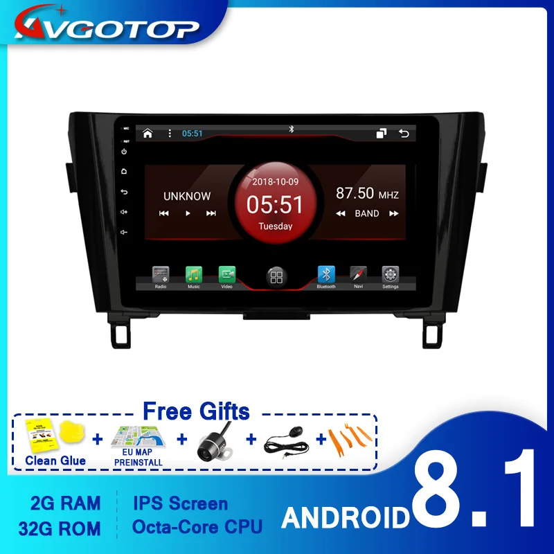 AVGOTOP Android 10.0 GPS Car Radio DVD Player For NISSAN QASHQAI 2014-2017 Support car without screen or small 4.3&quot | Автомобили и