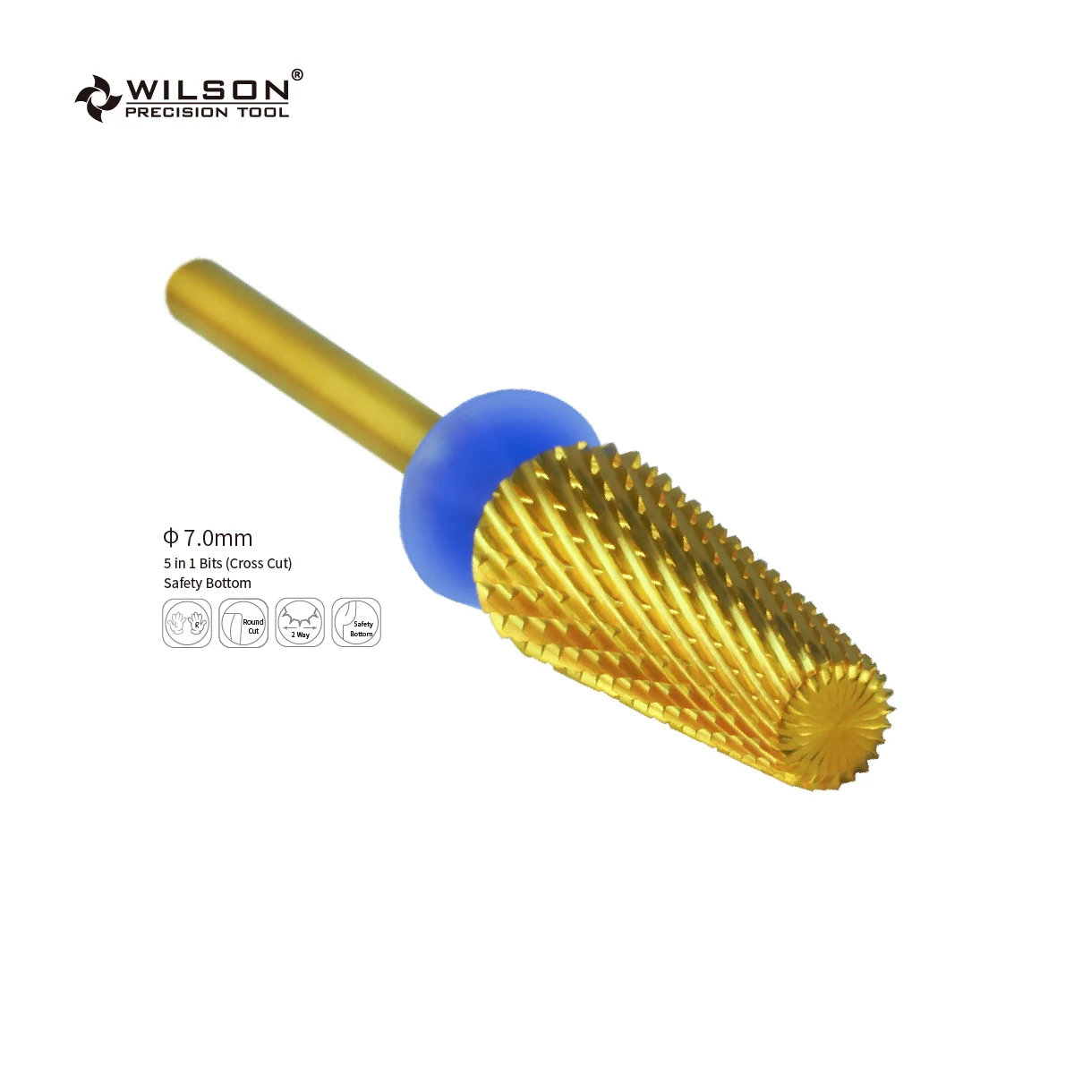 

2pcs 7.0mm 5 in 1 Bits (Cross Cut) - Safety Bottom TiN Coating WILSON Carbide Nail Drill Bit