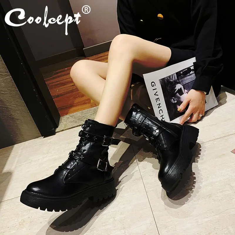 Coolcept/новые женские ботильоны Модная обувь на платформе с пряжкой Женская толстом