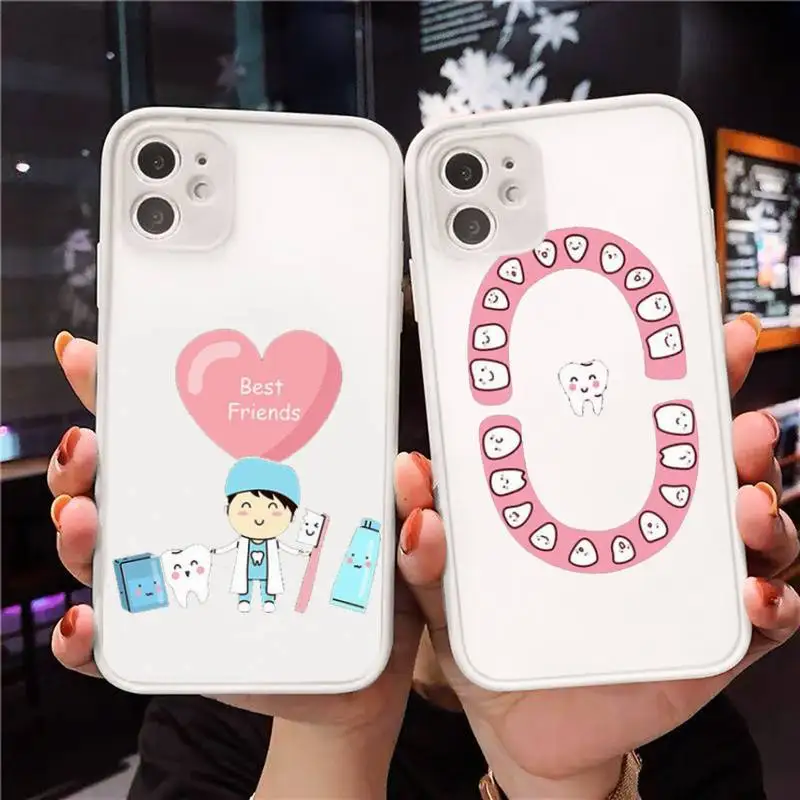 

Tooth Dentist Phone Case Transparent Matte For IPhone 7 8 11 12 S Mini Pro X XS XR MAX Plus Cover Shell