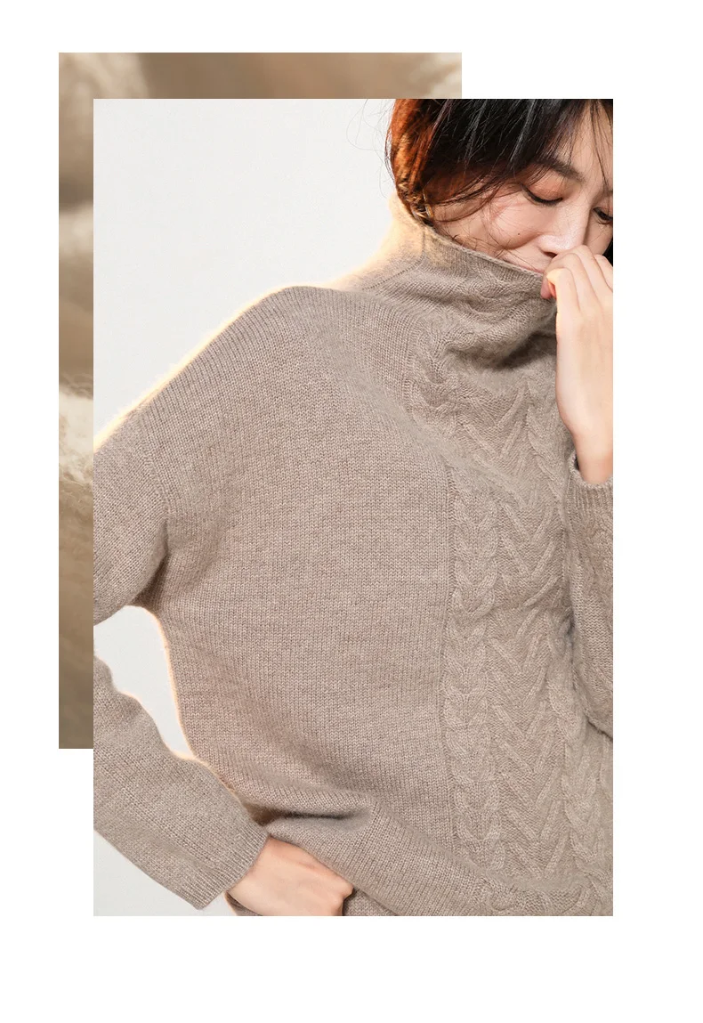 Luxury two pieces 50% cashmere+ 30% wool suits female high collar warm mink cashmere Knit tops+ wide leg wool pant sets F788