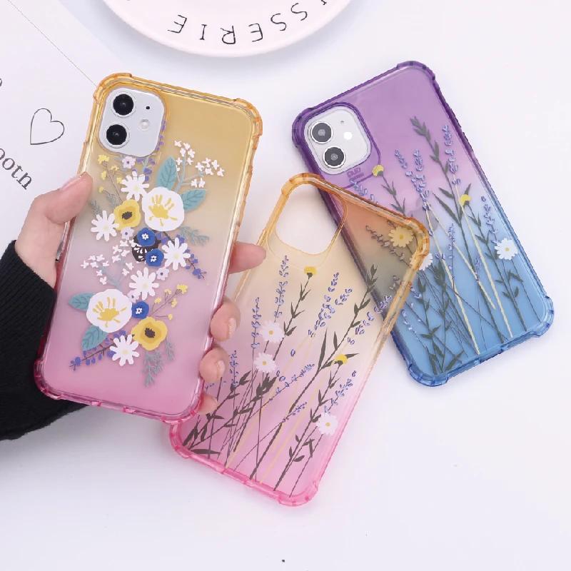 

Fashion Simple Green Bristlegrass red Osmanthua Net For iPhone12 Pro Xsmax XR XS X 8 7 6 6s Plus Anti-Fall Cover Casing