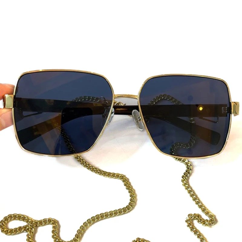 

2021 Sunglasses Women Chain Wrop Metal Classic Vintage Square Sun Glasses Shades Female UV400 Feminino De Sol