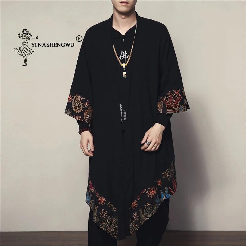 Длинное японское кимоно кардиган для мужчин Yukata мужской костюм самурая куртка с