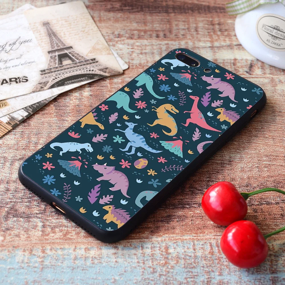for iphone dinosaur pattern with flowers and volcanoes soft tpu border apple iphone case free global shipping