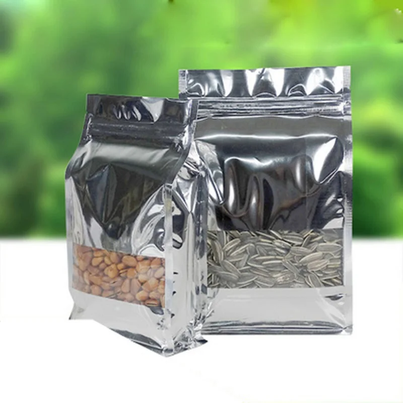 

500Pcs Stand Up Clear Window Aluminum Foil Zipper Pouches Side Gusset Zip Lock Recyclable Food Package Bag Beans Grains