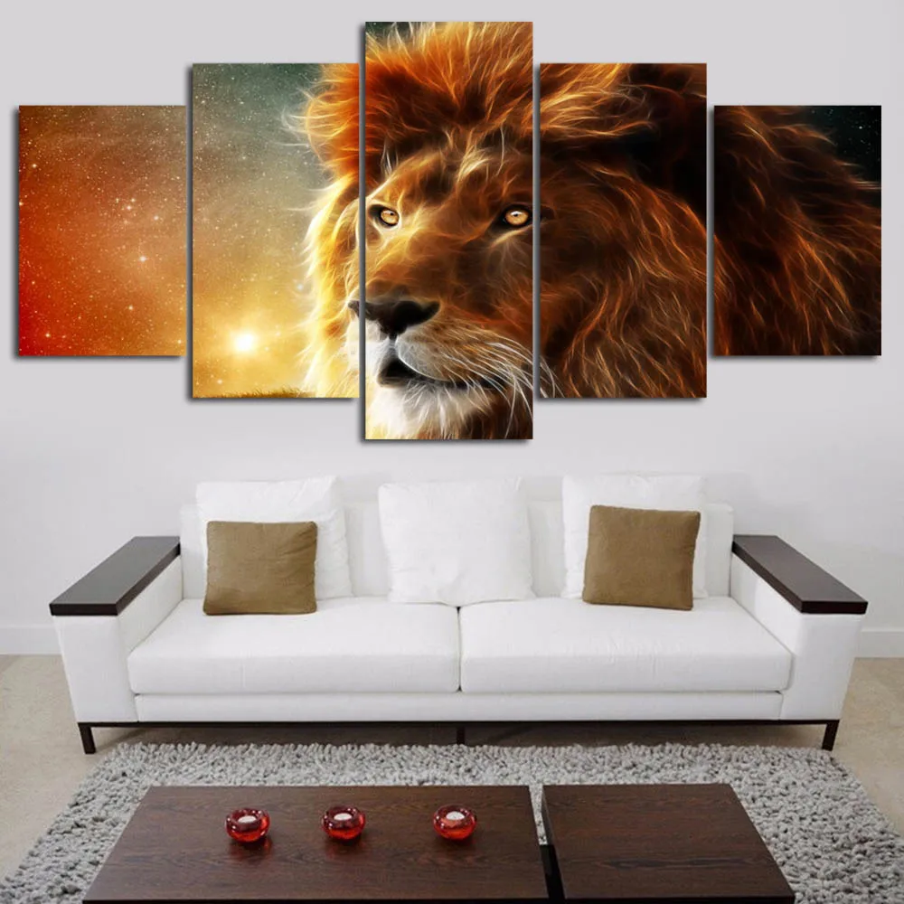 

HD Printed 5 Piece Canvas Art Complete Works Of African Animal Lions Canvas Painting Wall Pictures for Living Room Modern