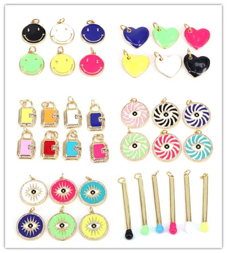 

10PCS, Enamel Heart Fashion Necklace Pendant For Women Jewelry Making Classic Collar Charms Heart Pendants Supplies