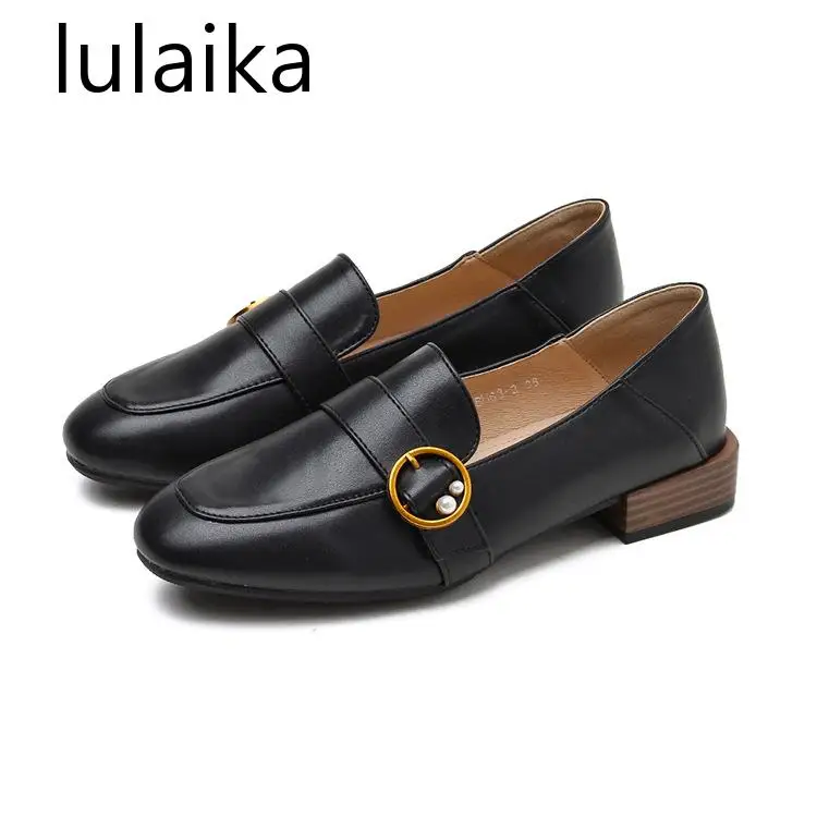 

Classic Shallow Women Breathable Metal Loafers Oxford Slip On Moccasins Female Leather Footwear Casual low heel Ballet Soft Shoe