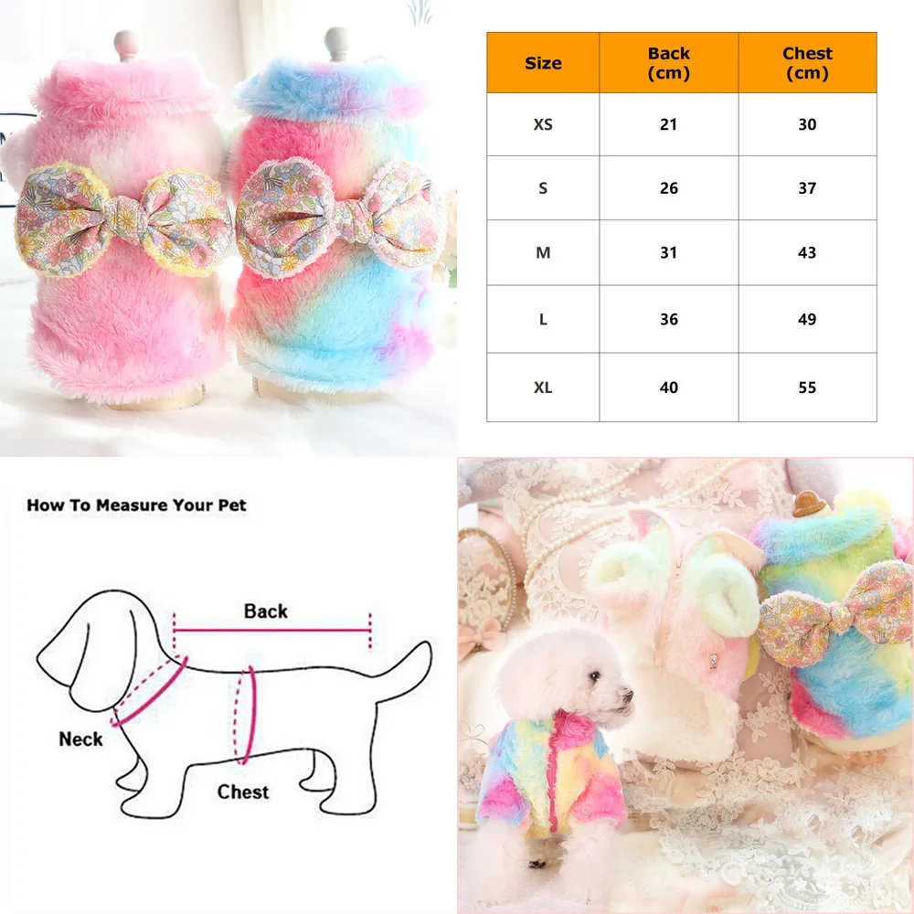 

Colorful Cute Bowknot Dog Clothes Winter Pet Coat Jacket Puppy Apparel Cat Yorkshire Terrier Pomeranian Maltese Poodle Clothing