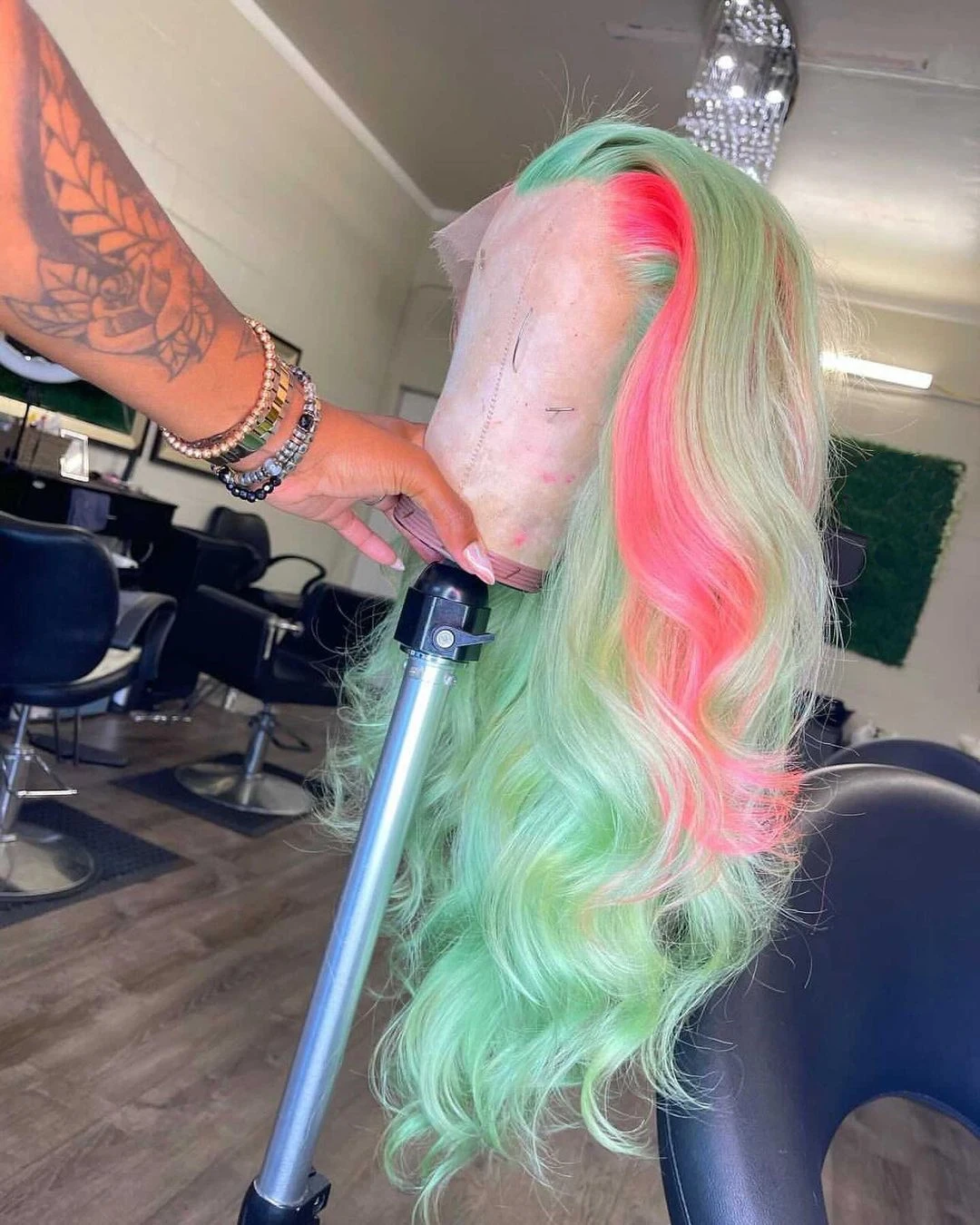 

ALIFITOV Mix Pink Green Lace Front Human Hair Wigs Body Wave Lace Front Wig Pre-Plucked Remy Hair Lace Wigs for Women