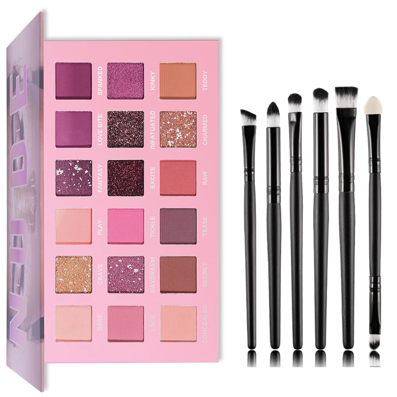 CAIJI 18 видов цветов Палитра теней для век телесного цвета + 6 кистей макияжа