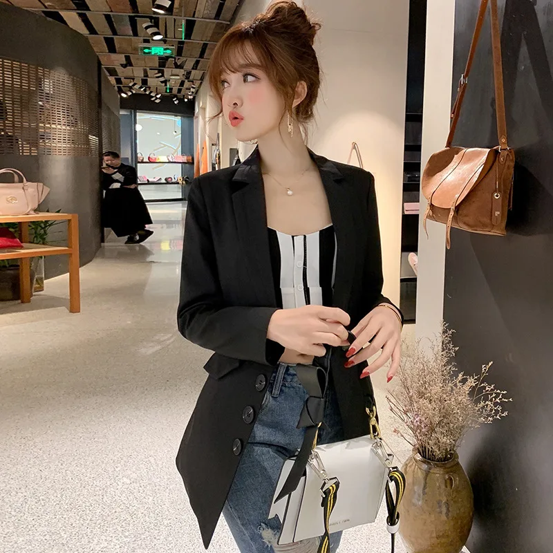 Черный Женский блейзер 2020 деловой женский офисный костюм куртки с карманами