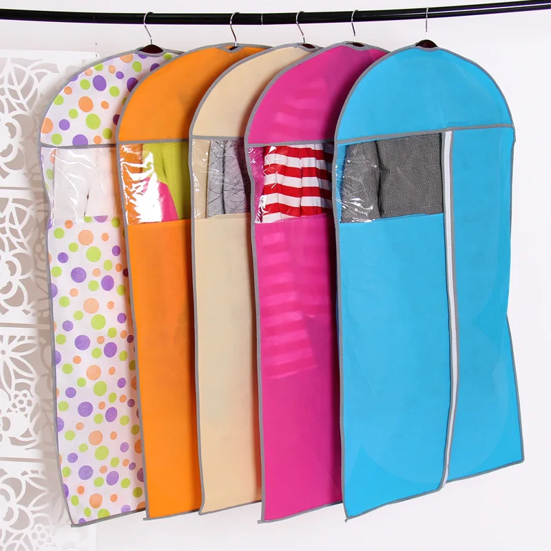 

6pcs Candy Color Clothes Dust Cover Non-Woven Suit Coat Storage Bag Wardrobe Clothes Hanging Dust Bag Coat Dustproof Organizer