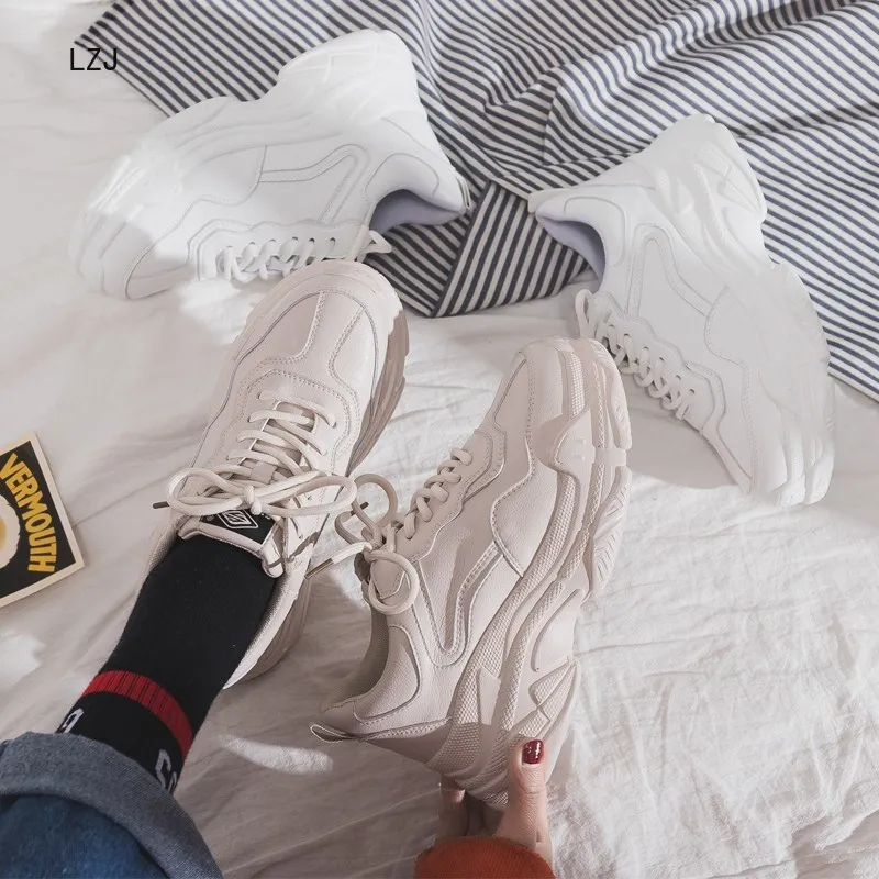 Женские кроссовки на шнуровке Повседневные Удобные платформе толстой подошве