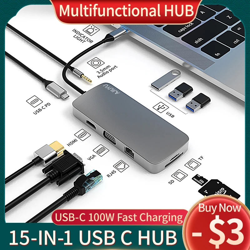 USB C HUB to 4K HDMI RJ45 SD/TF Card Reader Multi USB 3.0 Port Fast Charge Adapter Type-C 3.1 For Lenovo Laptop PC Dock Splitter