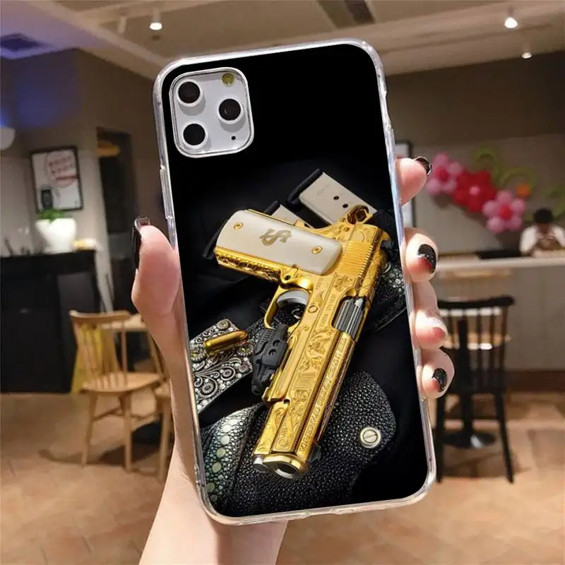 

AK47 Handgun Gun BUllets Phone Case Transparent for iPhone 6 7 8 11 12 s mini pro X XS XR MAX Plus cover funda shell