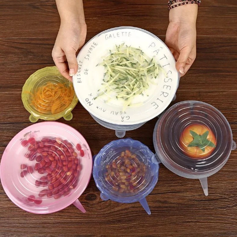 

6PC Reusable silicon stretch lids universal lid Silicone food wrap bowl pot lid silicone cover pan cooking bowl storage with lid