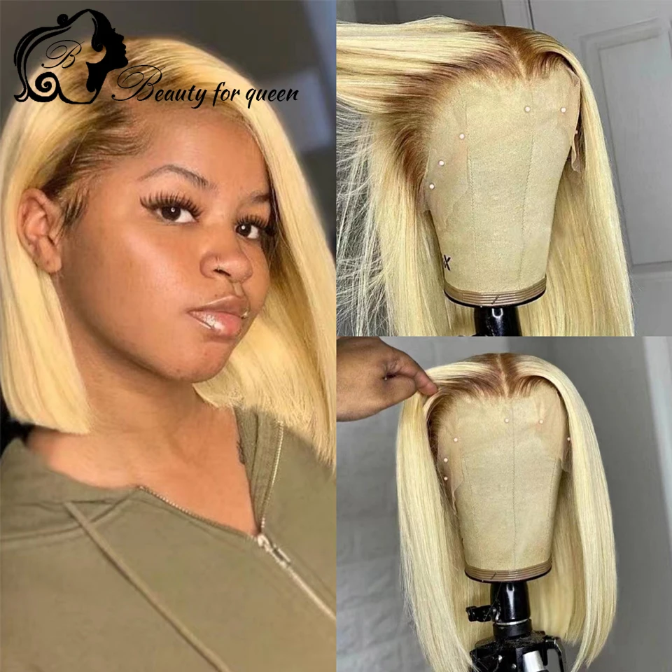 

Парик 613 Боб, парики из человеческих волос на сетке, фронтальные парики для женщин, 150% блонд, бразильские волосы без повреждений, прозрачные ...