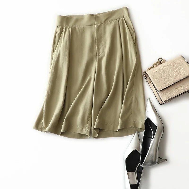 

Женские брюки из 100% шелка, черные летние брюки с высокой талией, 2021, Pph5029