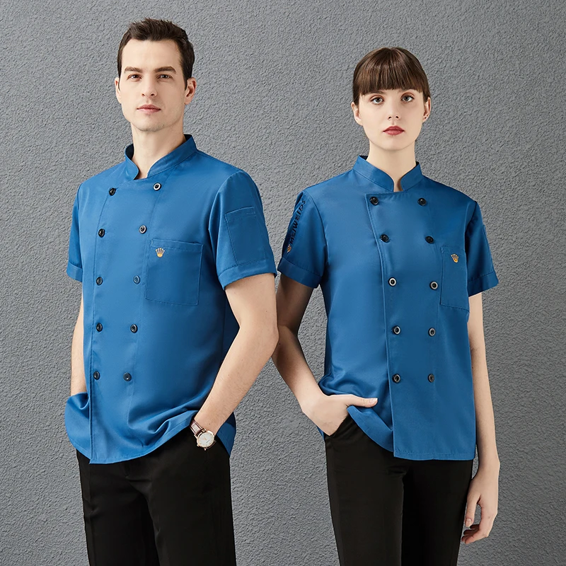 

Catering Restaurant Short Sleeve Chef Jacket Unisex Hotel Pastry Cooking Kitchen Bakery Canteen Breathable Cook Uniform Workwear