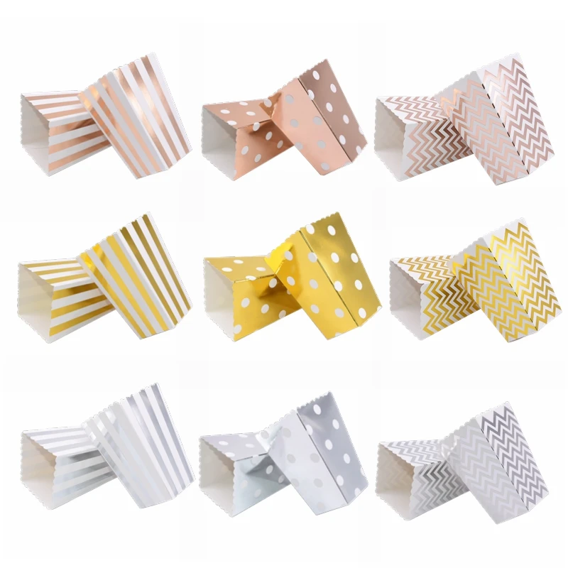 

6/12pc Paper Popcorn Box Gold Stripe Boxes Candy Bags Gift Box Snack Favors for Kids Birthday Wedding Party Favors Decor Supplie
