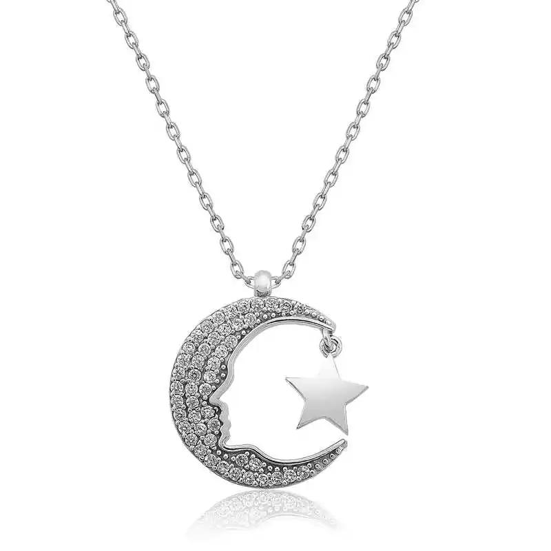 

Real Silver 925 Jewelry Silver Ataturk Silhouette Moon Star Women 'S Necklace