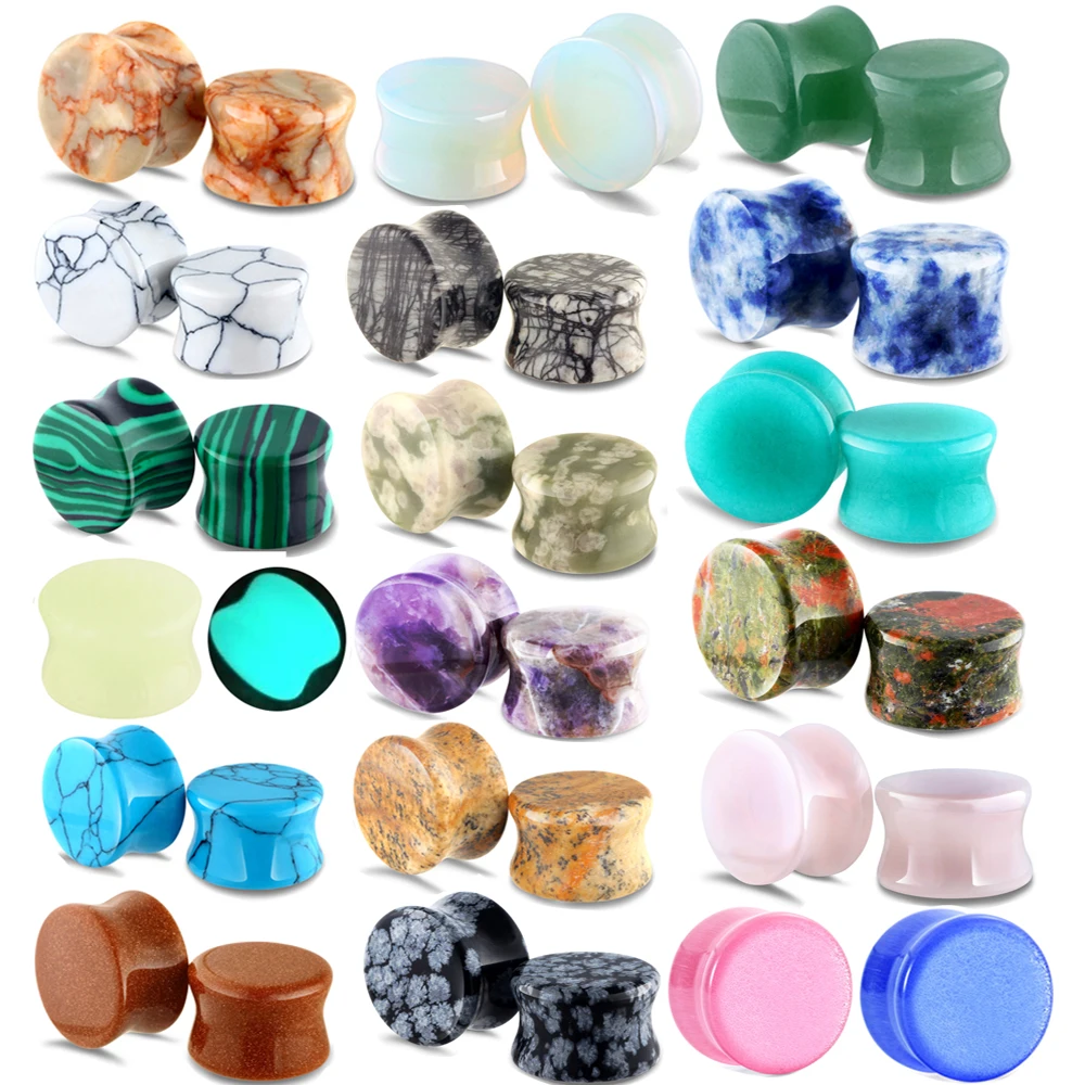 JUNLOWPY Ear Plugs Gauges Kit Earring Lobe Stretching 6-18mm Nature Stone Tapers Expander Body Piercing Set Flesh Tunnels 2pcs