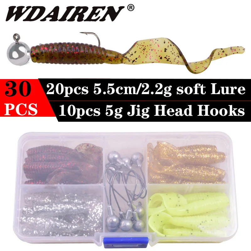 

30Pcs/set Soft Lures Lead Hooks Boxed Flexible Swimbaits Lure Shrimp Flavor Additive Artificial Silicone bait Fishing Tackle