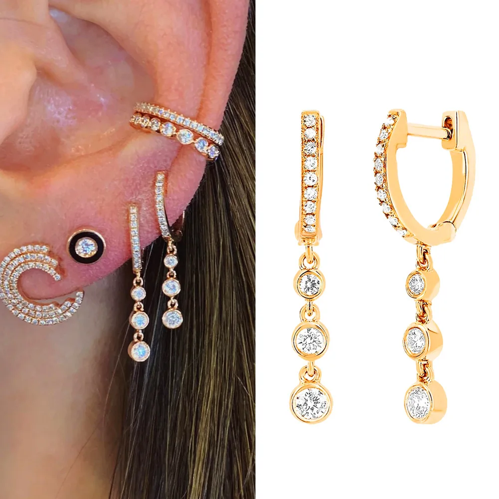 

Europe and the United States tassel circle zircon earrings women's new gold fashion chain stitching retro earrings