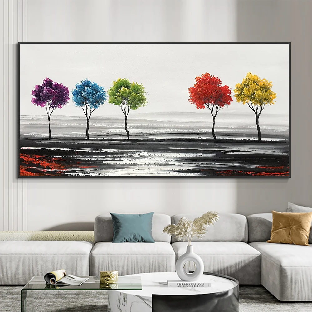 Абстрактный красочный деревья картина 100% ручная роспись маслом женские