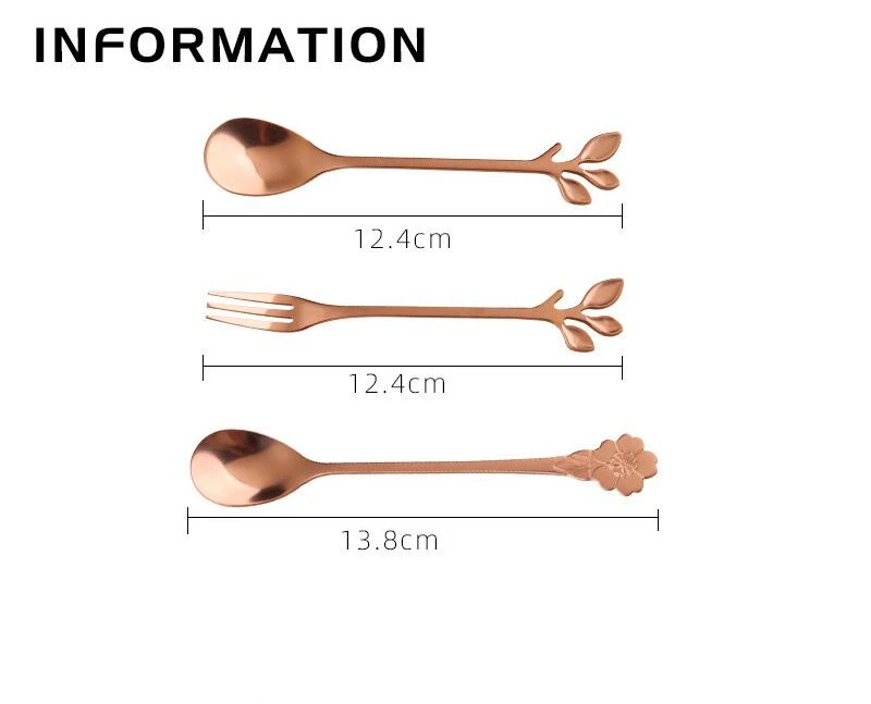 Mini 304 Stainless Steel Stirring Spoon Leaves Fruit Fork Nordic Cherry Blossom Handle New Style Coffee | Дом и сад