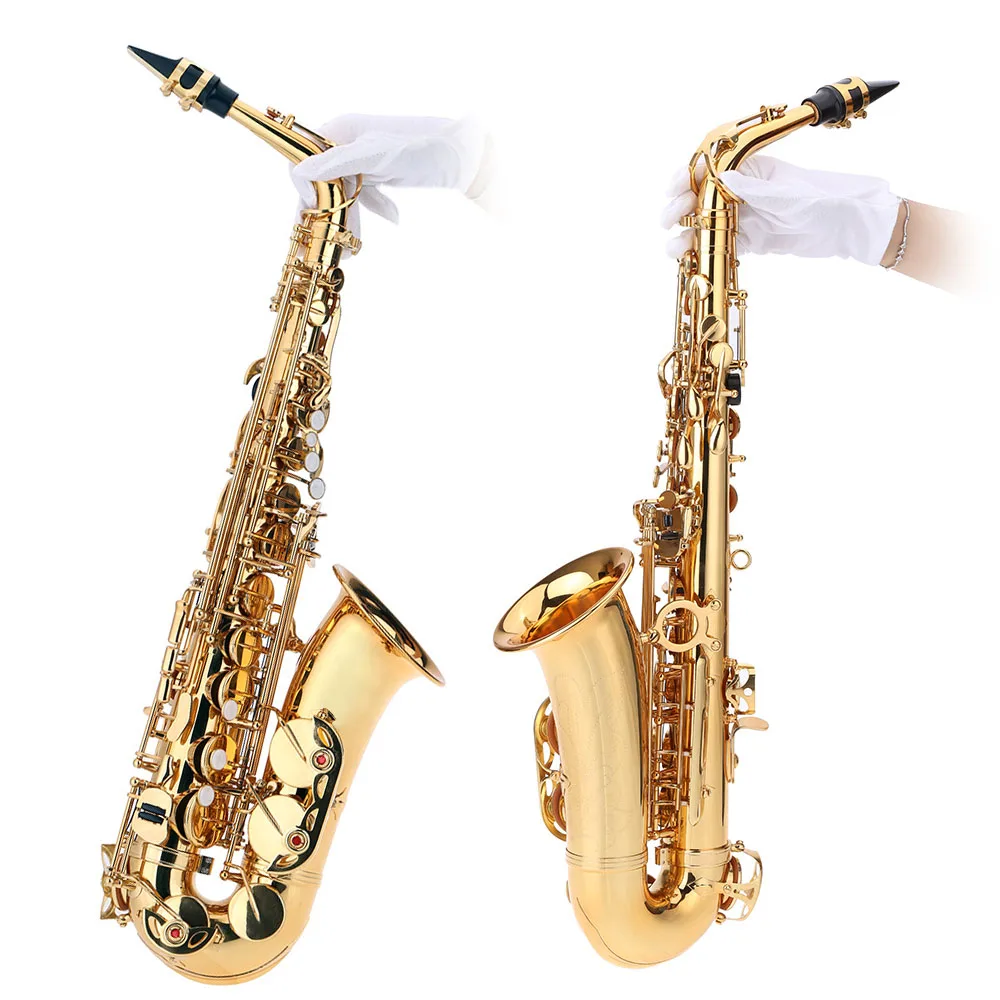 Альт саксофон ammoon bE латунный лакированный Золотой E плоский Sax 802 Тип клавиш